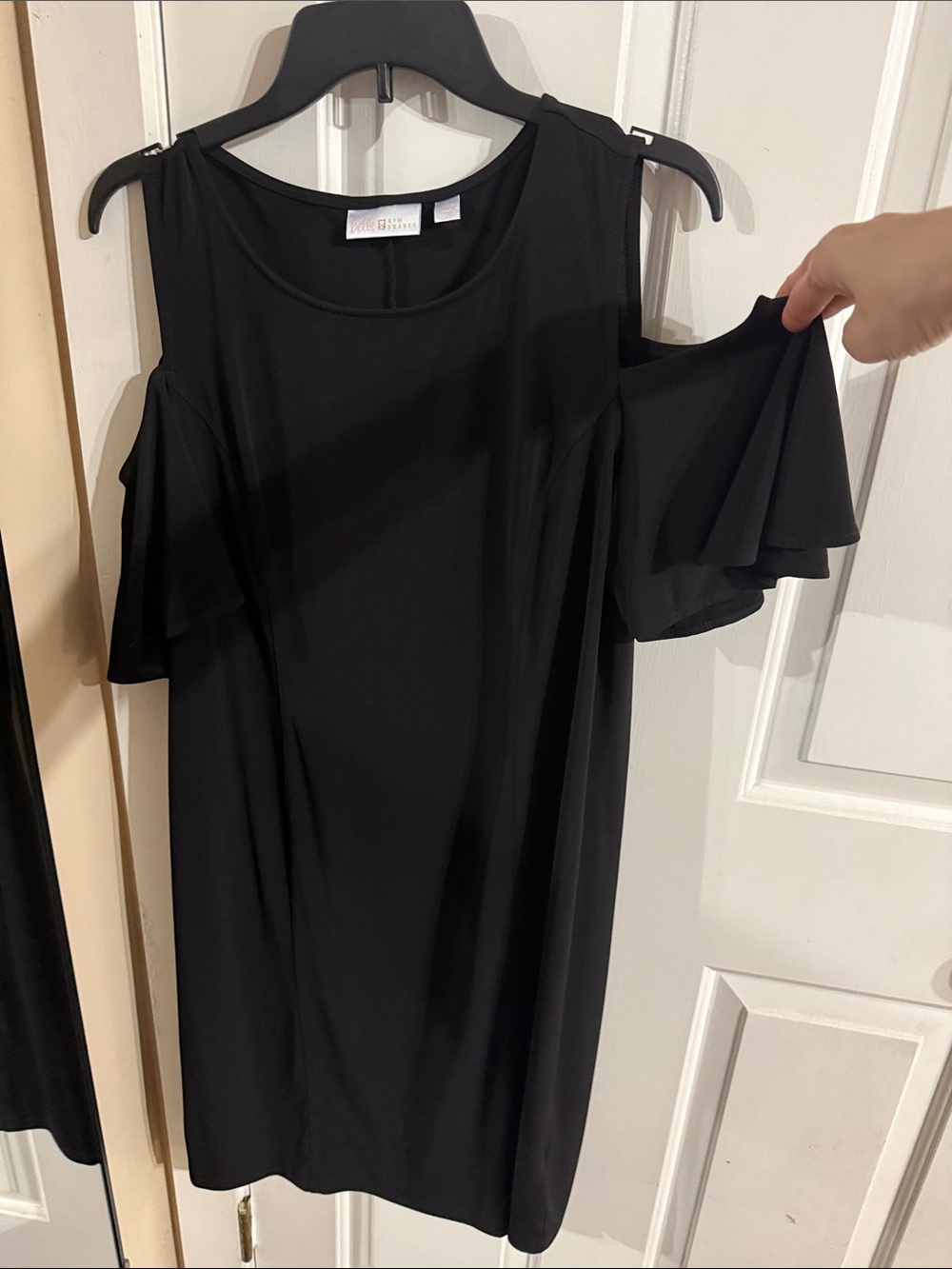Belle Kim Gravel black cold shoulder dress